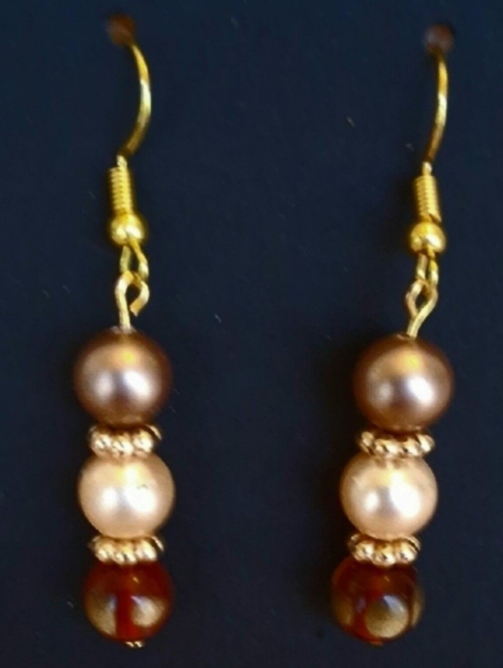 Hand Crafted Gold-Tone Pearl Drop Earrings - Elegant Brown & Champagne Beads
